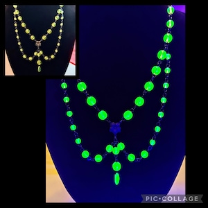 Uranium Glass Glowing Necklace Yellow Vintage Vaseline Faceted Fire-Polished Necklace!!! Hibiscus Victorian connector!