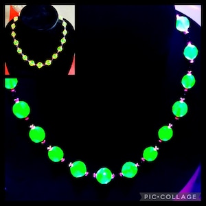 Uranium Glass Glowing Yellow/Pink Vintage Faceted Fire-Polished Necklace!!!