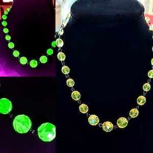 Uranium Glass Glowing Yellow Vintage Faceted Fire-Polished Necklace!!!