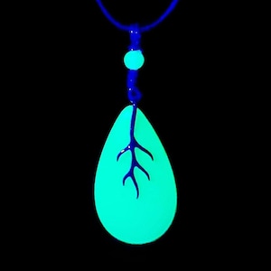 Uranium Glass Necklace Glowing Green Gloss Teardrop with Silver Twig Accent!!!
