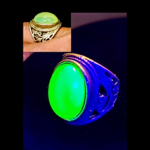 Uranium Vaseline Glass Yellow Opal Glowing Adjustable Art Nouveau Ring!!!