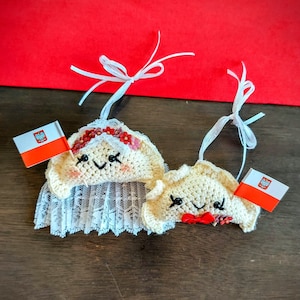 CROCHET PIEROGI Wedding Couple Amigurumi Polish Christmas Ornament 2 Pack