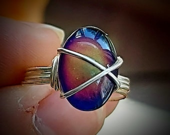 Mood Ring Handmade Wire Wrapped Jewelry, Color Changing