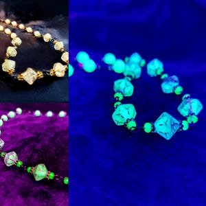 Uranium Glass Glowing Vintage Clear/White Swirl Faceted Fire-Polished Necklace!!!