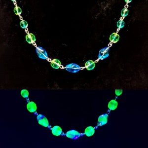 Uranium Glass Vintage Glowing Yellow and Blue Faceted Fire-Polished Necklace!!!