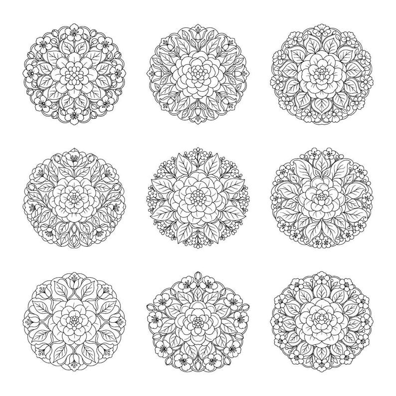 Foral Vector R 100 Floral Mandala Coloring Pages, Editable Vector PDF, US Letter ...