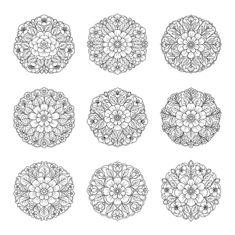 Foral Vector R 100 Floral Mandala Coloring Pages, Editable Vector PDF, US Letter ...