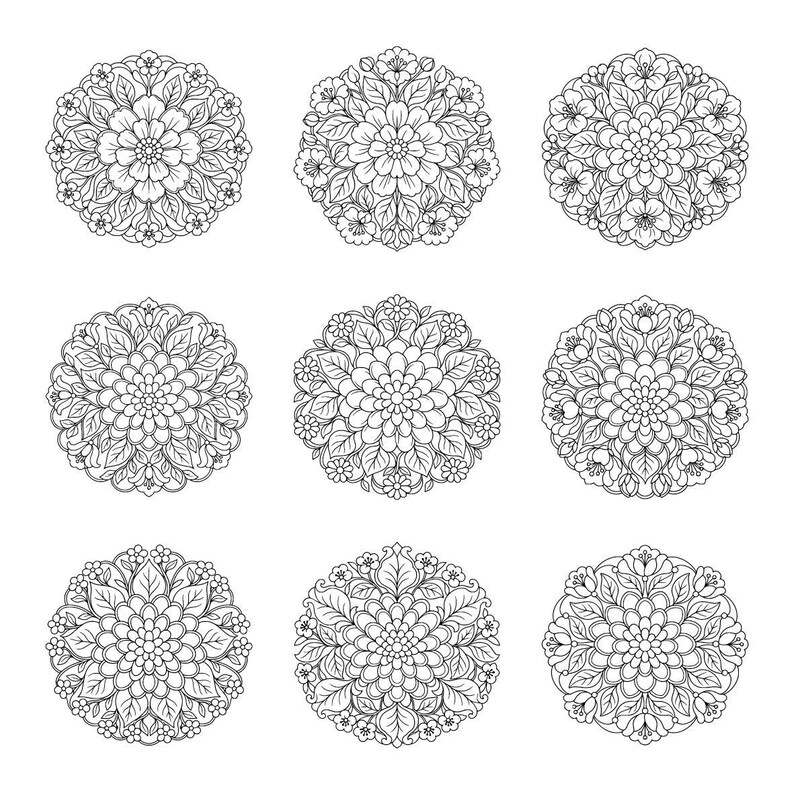 Foral Vector R 100 Floral Mandala Coloring Pages, Editable Vector PDF, US Letter ...