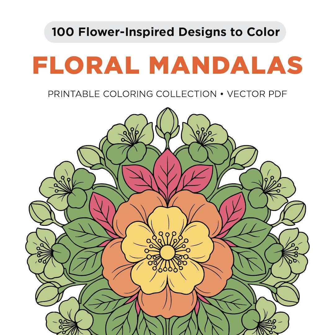 Foral Vector R 100 Floral Mandala Coloring Pages, Editable Vector PDF, US Letter ...