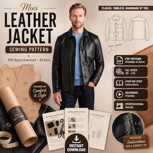 Naaipatroon voor een luxe leren jas (PDF) | Herenjaspatroon XS–3XL | A0 A4 US Letter | Expertniveau | Direct downloaden