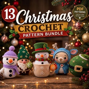 Christmas Crochet Pattern Bundle PDF, 13 Amigurumi Patterns, Snowman Crochet, Santa, Ornament, Holiday Decor, Instant Download