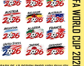 World Cup 2026 Country Teams PNG Bundle, National Football Nations Graphics, WC 2026 Soccer Typography PNG, Football Fan Design Pack