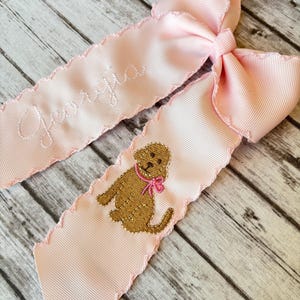 Monogrammed Grosgrain Ribbon Hair Bow, Long Tail Alligator Clip