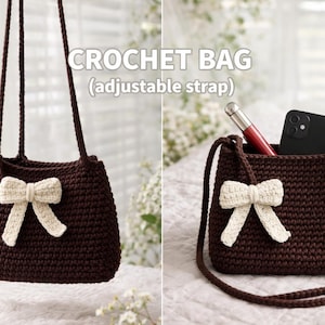 Crochet Bow Bag Pattern, Mini Purse Tutorial, Adjustable Strap (PDF Download)
