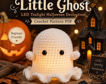 Little Ghost LED Tealight Crochet Pattern PDF, Halloween Amigurumi Decoration, Beginner Friendly Spooky Home Decor Gift