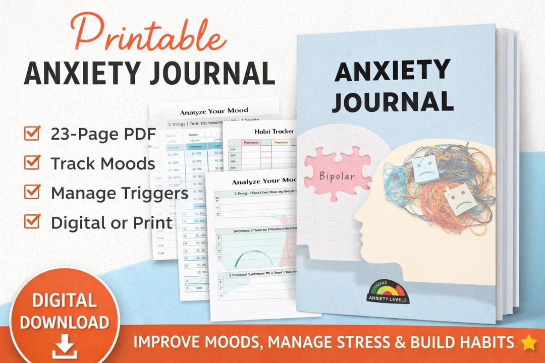 Anxiety Journal Printable | Mental Health Planner, Mood Tracker (PDF ...
