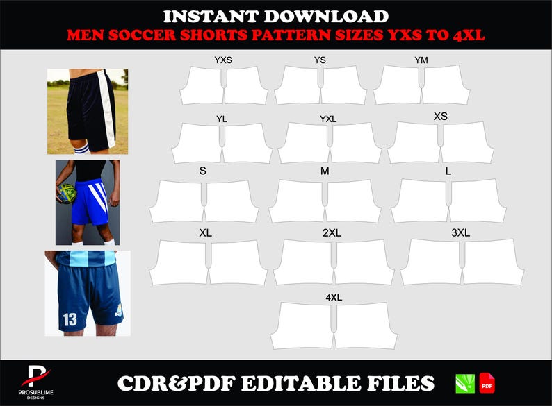 Men Soccer Shorts Pattern, Instant Download PDF CDR, Sizes YXS–4XL - Etsy