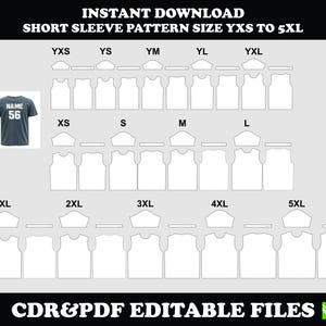 T shirt sewing pattern PDF CDR, short sleeve, sizes YXS–5XL, instant download