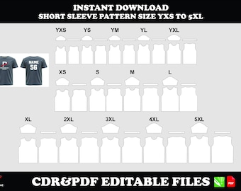 T shirt sewing pattern PDF CDR, short sleeve, sizes YXS–5XL, instant download