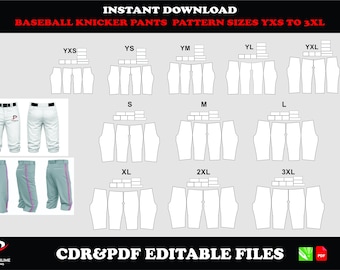 Baseball knicker pants pattern, digital download PDF CDR, sizes YXS–3XL