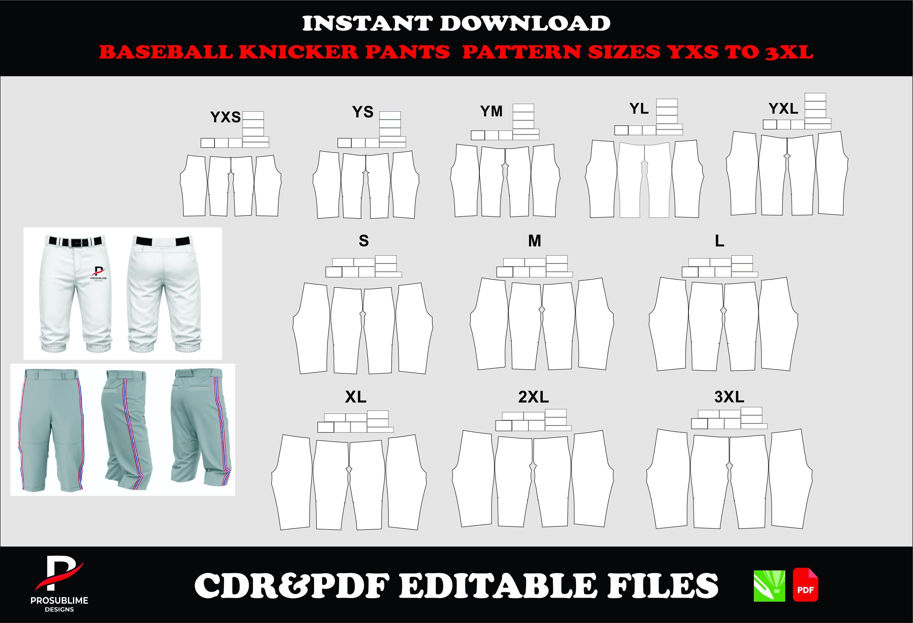 Baseball Knicker Pants Pattern, Digital Download PDF CDR, Sizes