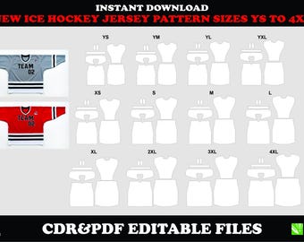 Modello per maglia da hockey su ghiaccio, download in formato PDF e CDR, taglie dalla YS alla 4XL