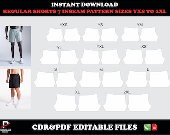 Men's Athletic Shorts Sewing Pattern, 7-Inch Inseam, YXS-2XL (PDF, CDR)