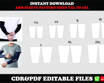 Arm sleeve pattern digital download, sizes YXL–2XL, PDF CDR files
