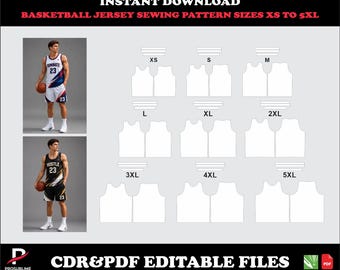 Basketball Jersey Sewing Pattern, U-Neck Sports PDF (Sizes XS–5XL)