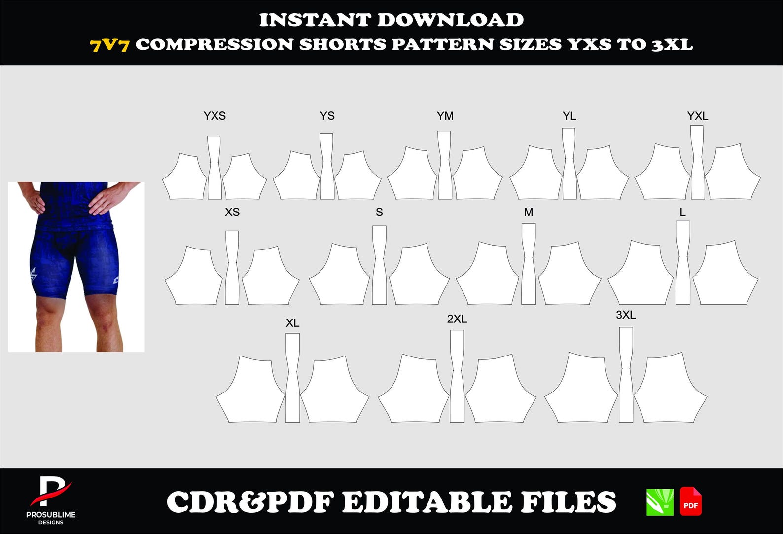 7v7 Compression Shorts Pattern, Digital Download PDF CDR, Sizes YXS–3XL ...