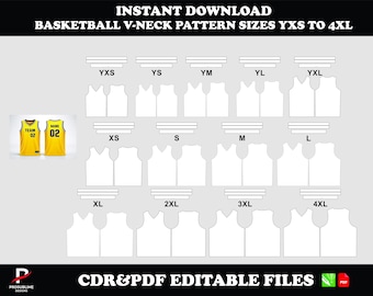 Basketball V-Neck Jersey Sewing Pattern, Menswear Sportswear (Sizes YXS-4XL) (PDF Pattern)