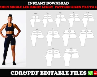 Women's Single Leggings Sewing Pattern, Right Leg Style (PDF CDR)