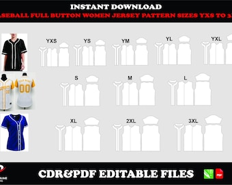 Women's Baseball Jersey Sewing Pattern, Full Button Athletic Uniform Template (PDF/CDR)