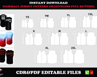 Sleeveless Baseball Jersey Sewing Pattern, Full Button Uniform Template (CDR PDF)