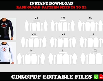 Rash guard sewing pattern PDF CDR, digital download, sizes YS–xL