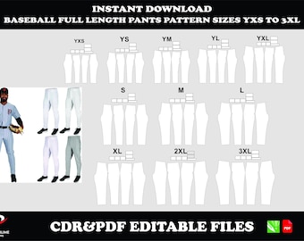 Baseball Pants Sewing Pattern, instant digital download, PDF CDR sizes YXS–3XL