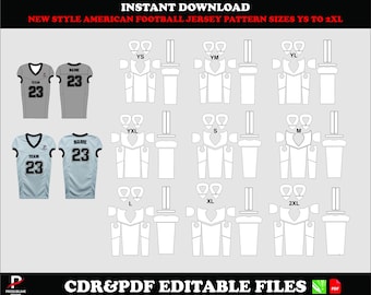 American football jersey pattern, digital download, PDF & CDR, sizes YS–2XL