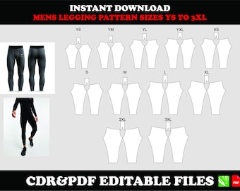 mens leggings sewing pattern, digital download PDF CDR, youth to 3XL