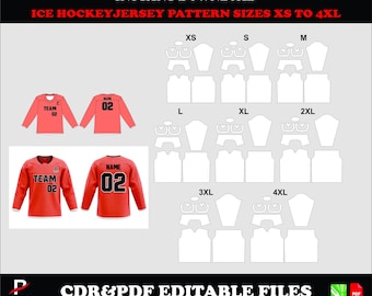 Ice hockey jersey pattern, instant download, PDF & CDR, sizes XS–4XL