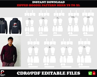 Zip Up Hoodie Sewing Pattern, Sportswear Jacket PDF, CDR Template (Instant Download)