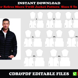 Puffer jacket sewing pattern, micro twill, PDF & CDR download, sizes S–5XL