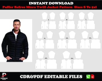 Patrón de costura para chaqueta acolchada, micro sarga, descarga en PDF y CDR, tallas S–5XL
