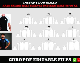 Patrón de camiseta de media manga Rashguard, descarga digital en PDF y CD-ROM, tallas YS–XL