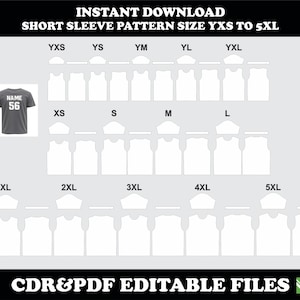 T shirt sewing pattern PDF CDR, short sleeve, sizes YXS–5XL, instant download