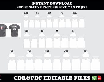 T shirt sewing pattern PDF CDR, short sleeve, sizes YXS–5XL, instant download