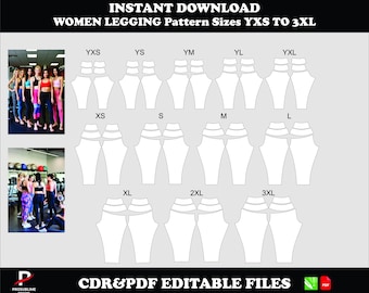 Women’s Legging Sewing Pattern, digital download PDF CDR, sizes YXS–3XL