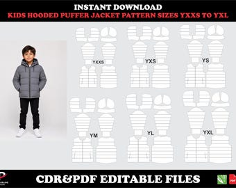 Kids Hooded Puffer Jacket Sewing Pattern (YXXS–YXL) (Digital Download)