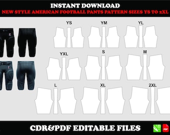 American football pants pattern, new style, PDF & CDR, sizes YS–2XL, digital download