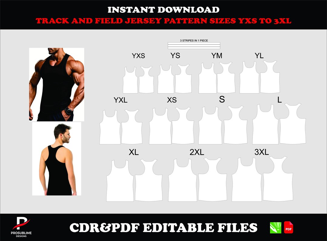 Track Jersey Pattern Men's Track & Field Jersey Sewing Pattern, Sizes YXS-3XL (PDF Cdr ...