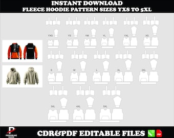 Hoodie sewing pattern digital download, PDF CDR files, sizes YXS–5XL